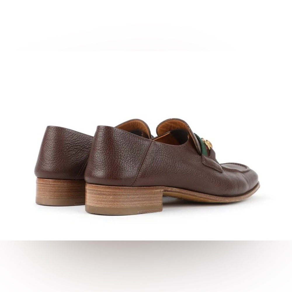 Gucci-Brown Leather Bonny Loafers-G/R/G Web,Gold HB & Collapsible Heel  10.5 - Picture 3 of 14